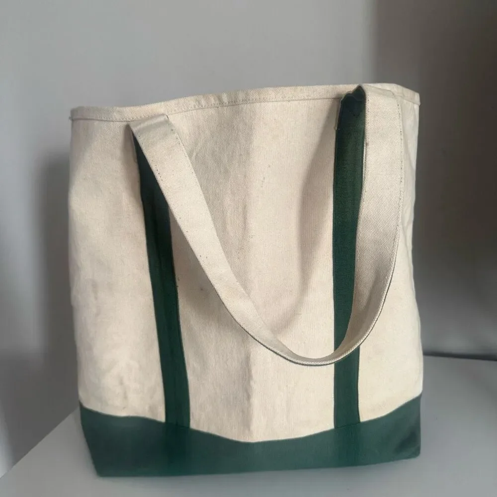 Vintage Large Cotton Canvas Boat And Tote Style Bag Green White